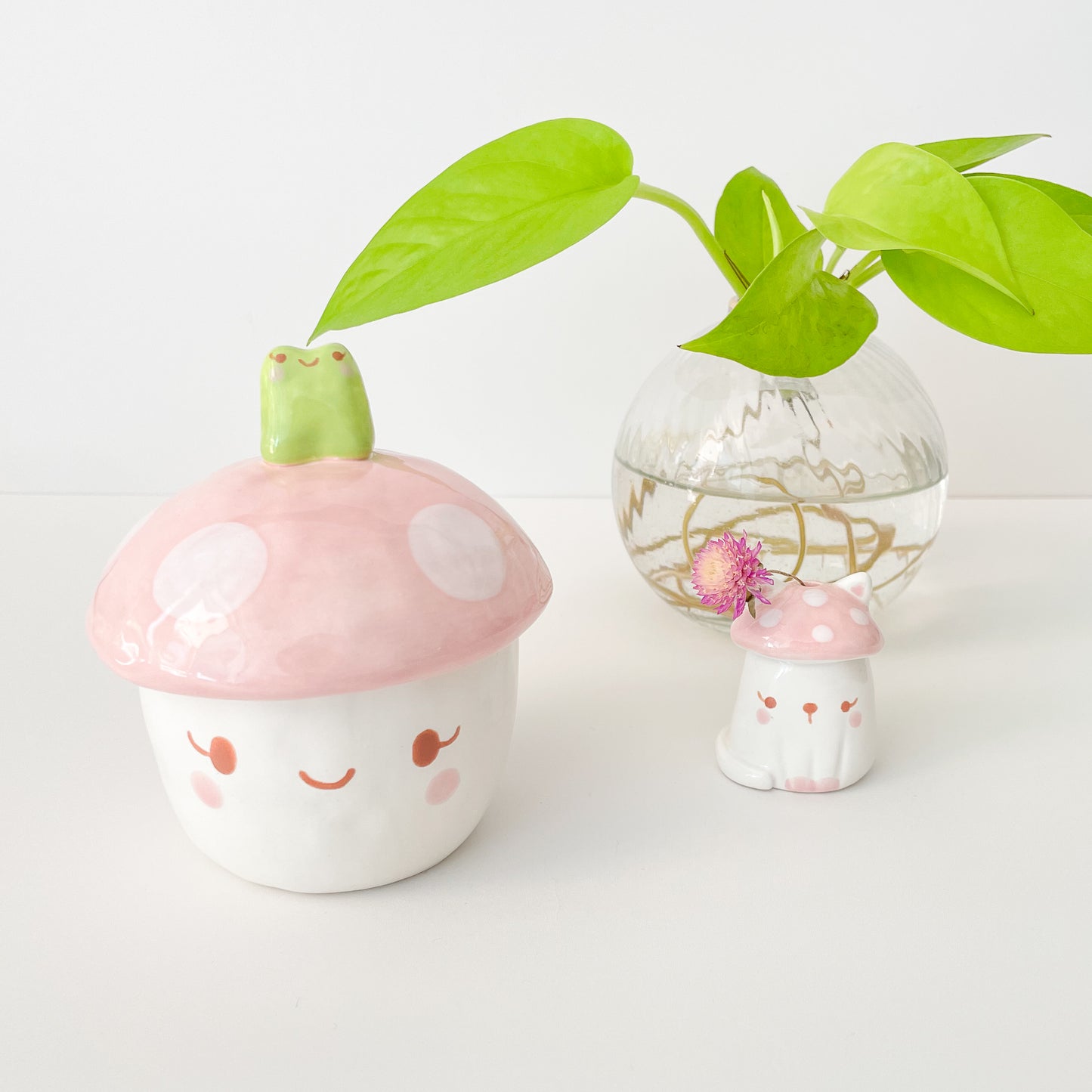 Pink Froggy Toadstool Jar