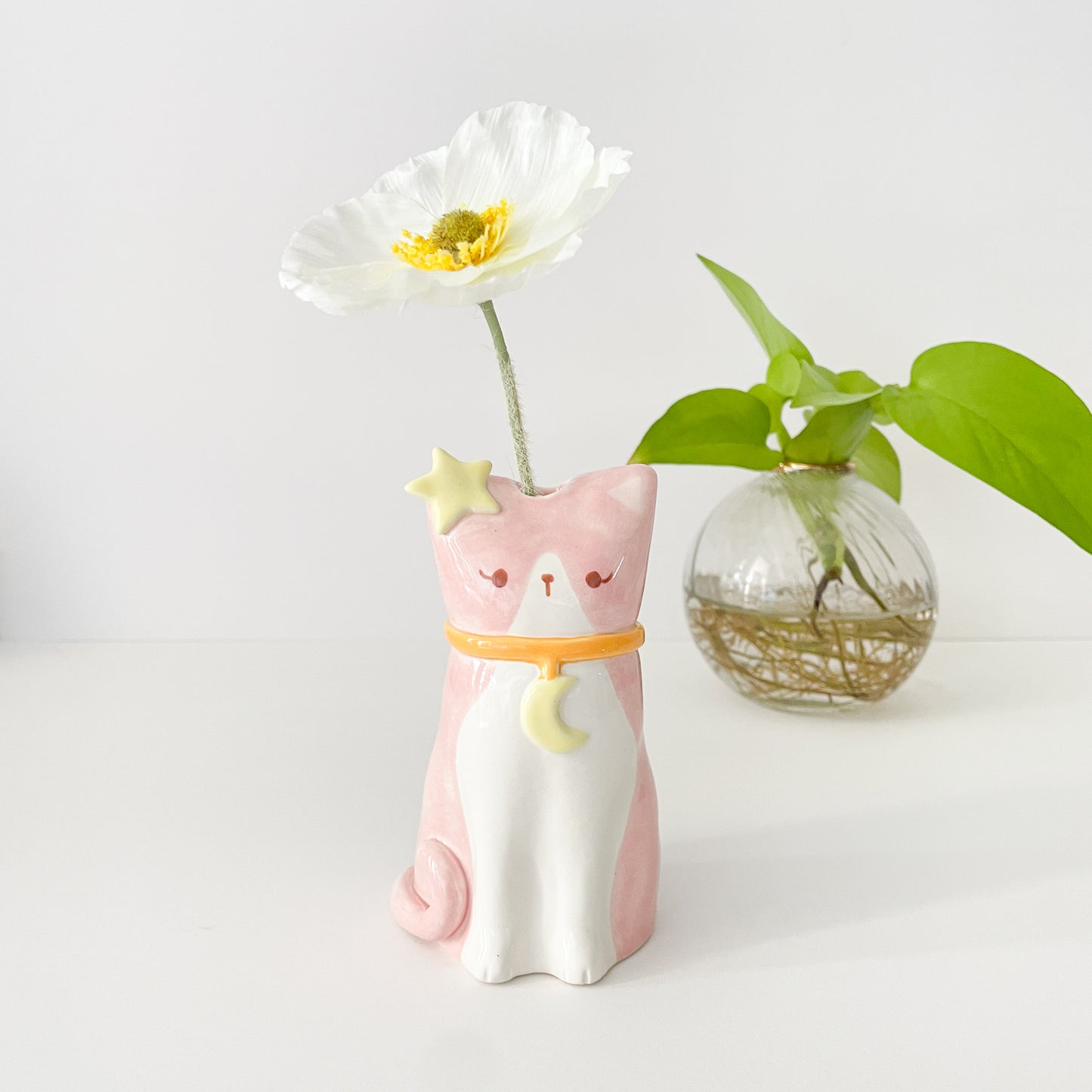 Pink Tuxedo Cat Vase