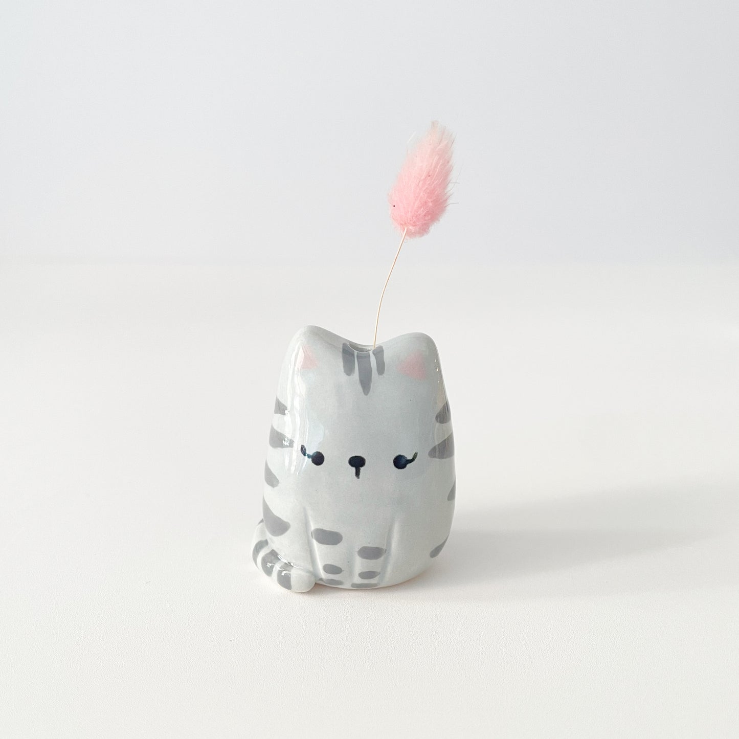 Grey Tabby Cat Mini Vase