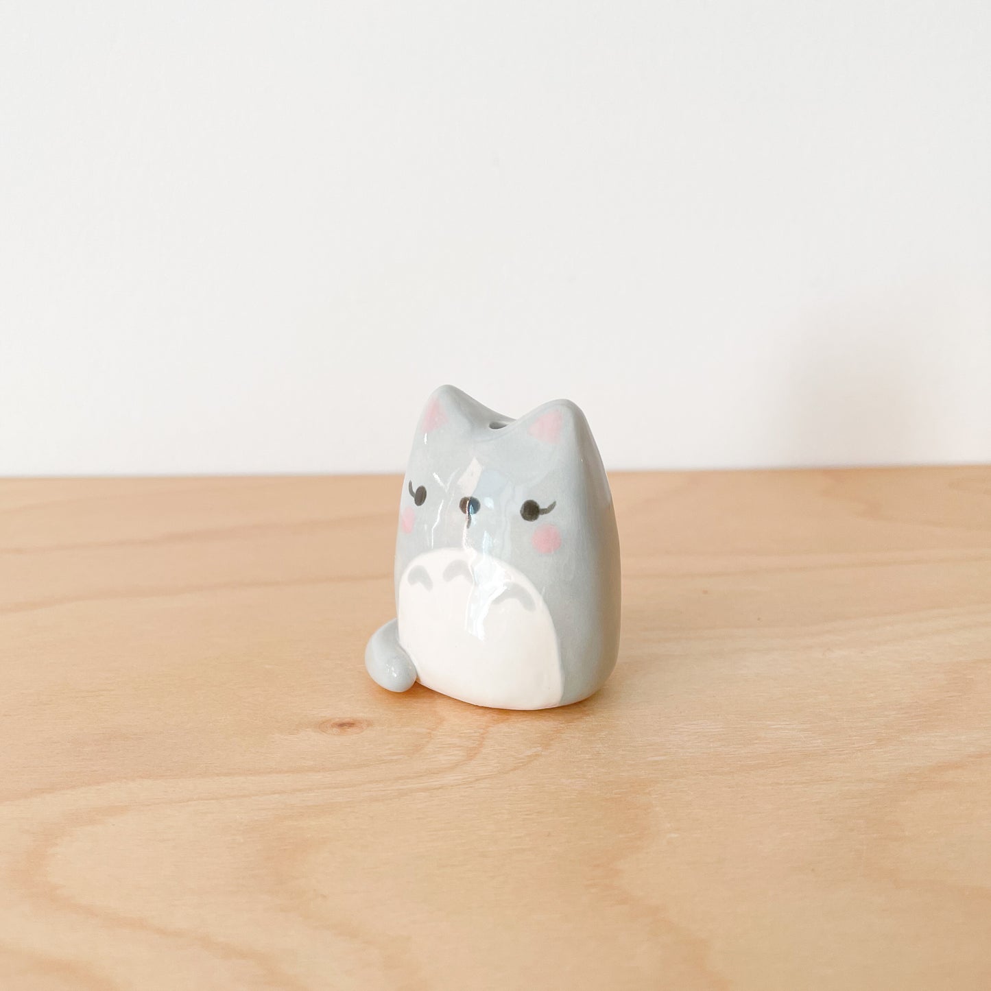 Grey Totoro Cat Mini Vase