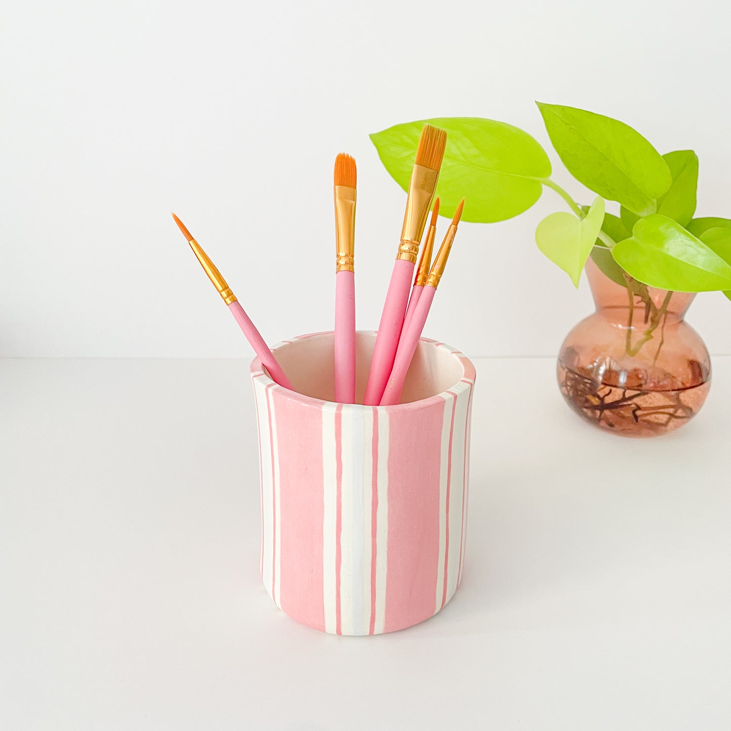 Pink Stripe Stationery Holder