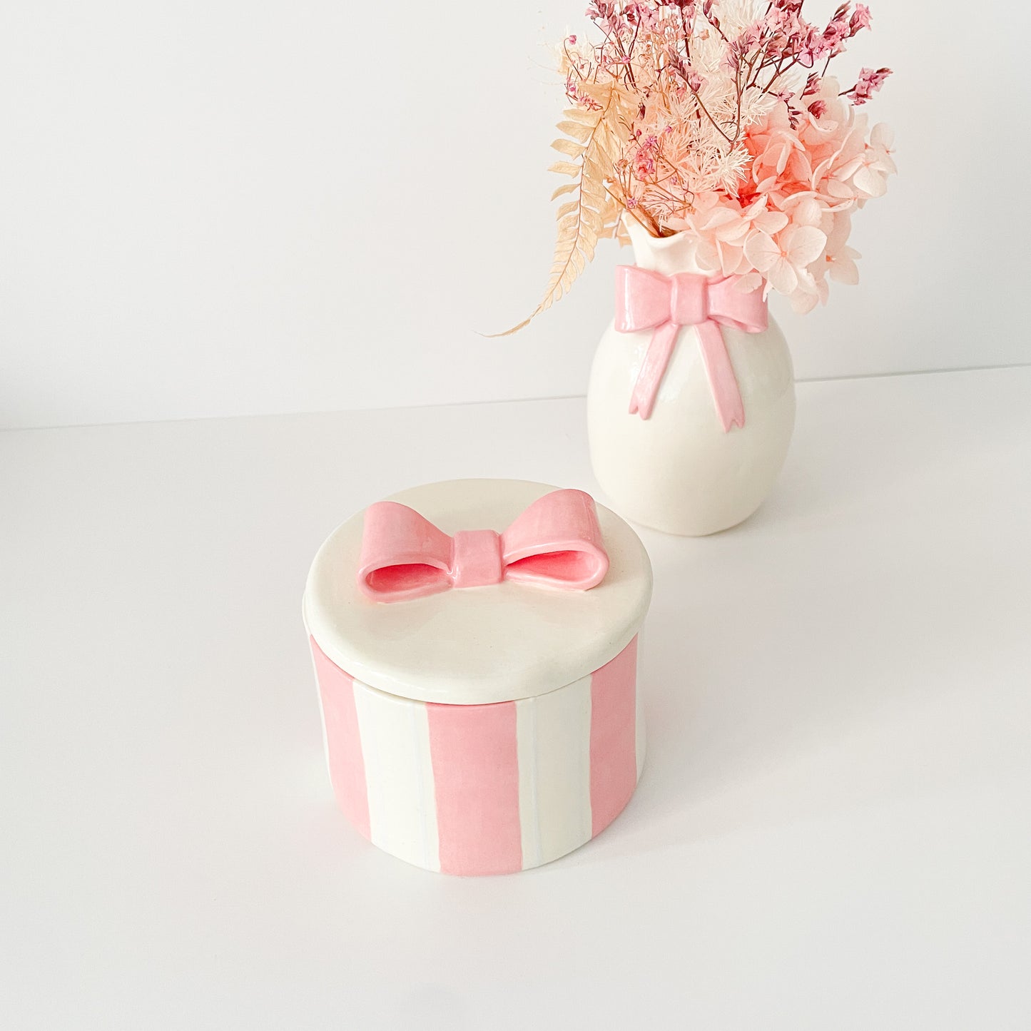 Pink Stripe Bow Jar