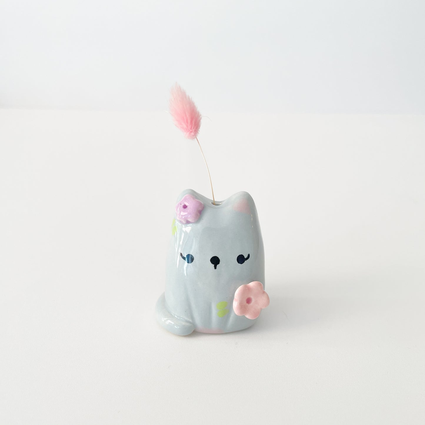 Grey Blooming Cat Mini Vase