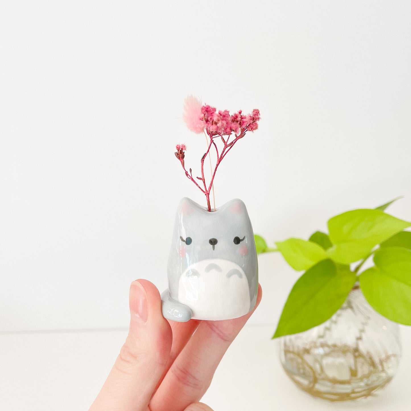 Grey Totoro Cat Mini Vase