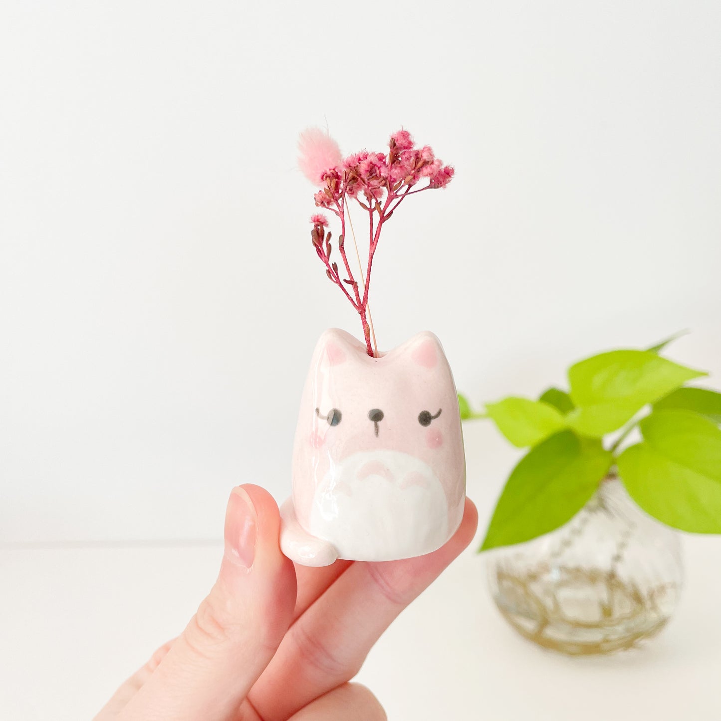 Pink Totoro Cat Mini Vase
