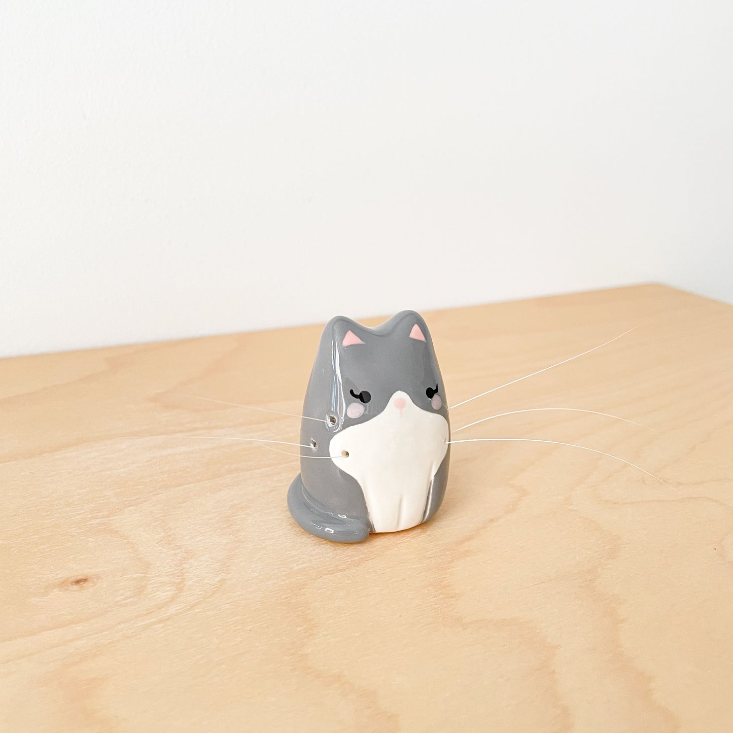 Grey Tuxedo Whisker Cat Mini Vase