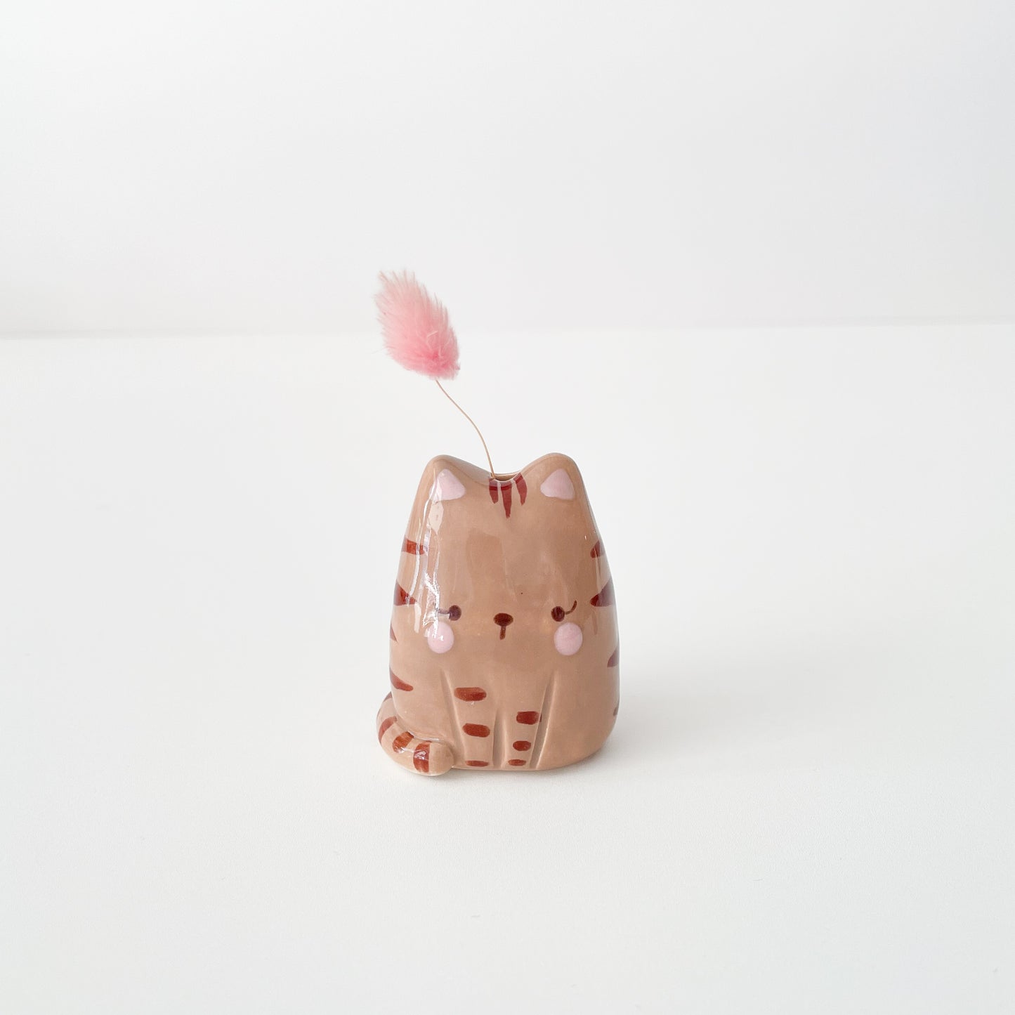 Dark Brown Tabby Cat Mini Vase