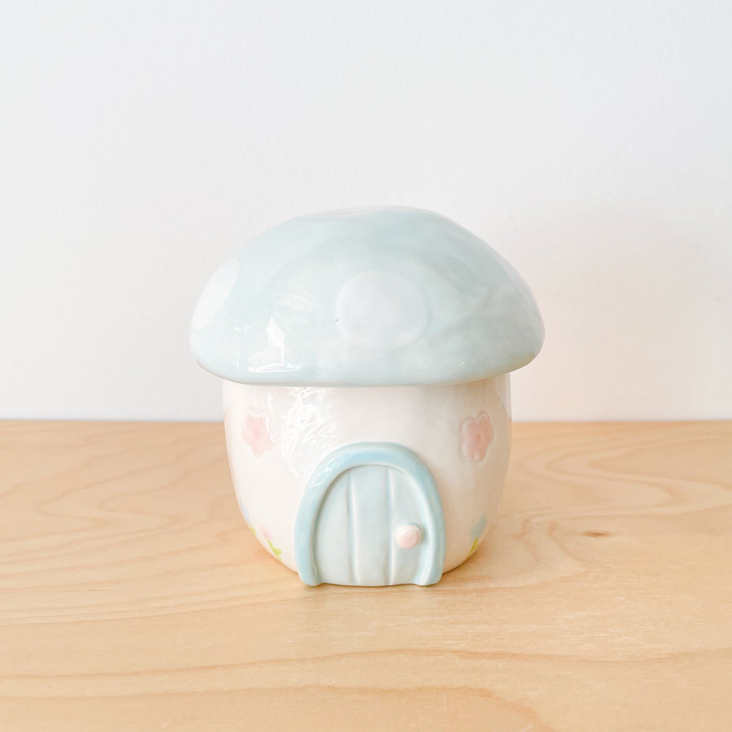 Blue Floral Mushroom Cottage Jar