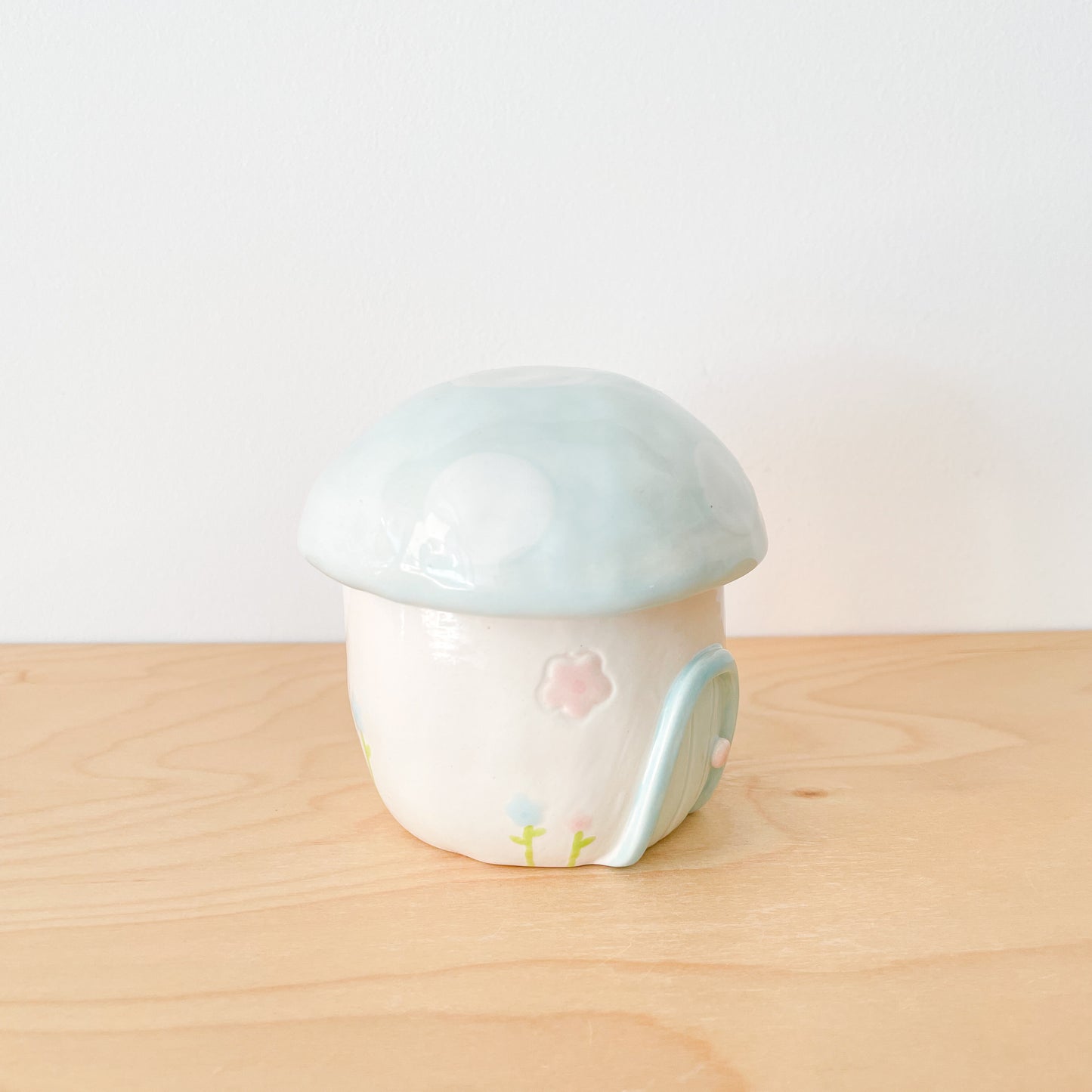 Blue Floral Mushroom Cottage Jar