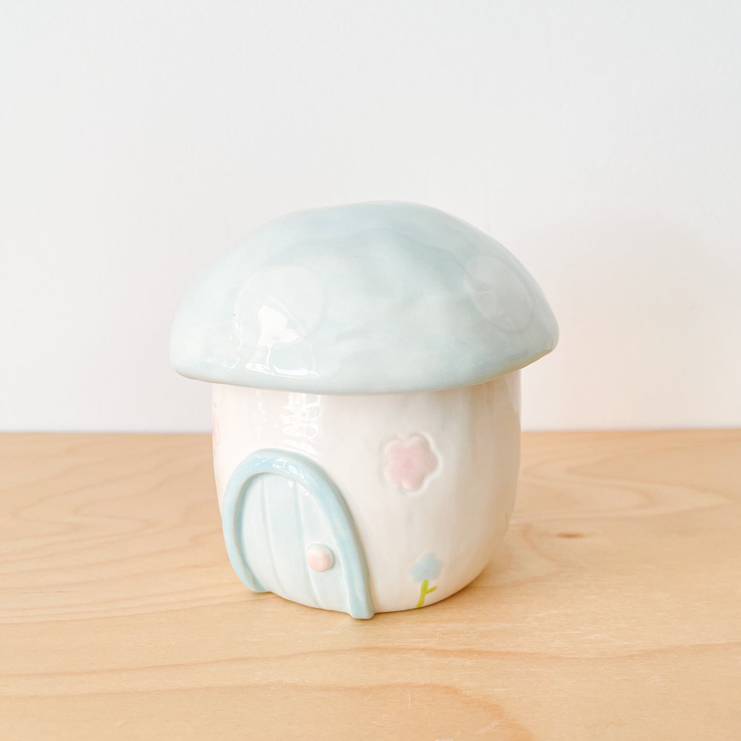 Blue Floral Mushroom Cottage Jar