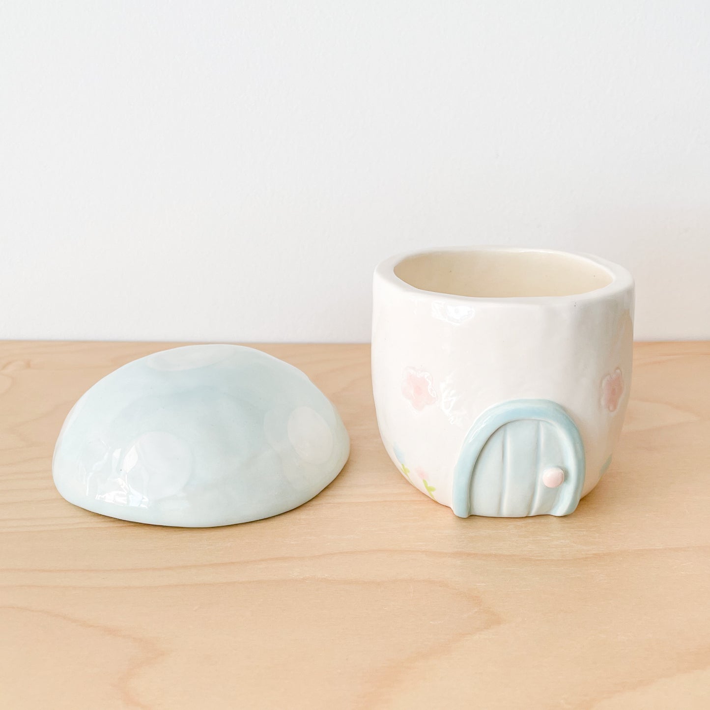 Blue Floral Mushroom Cottage Jar