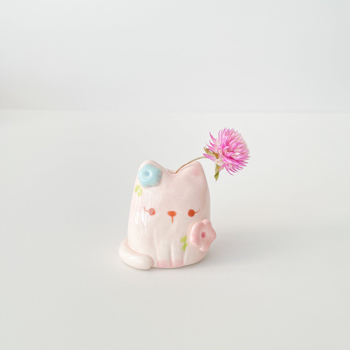 Pink Blooming Cat Mini Vase
