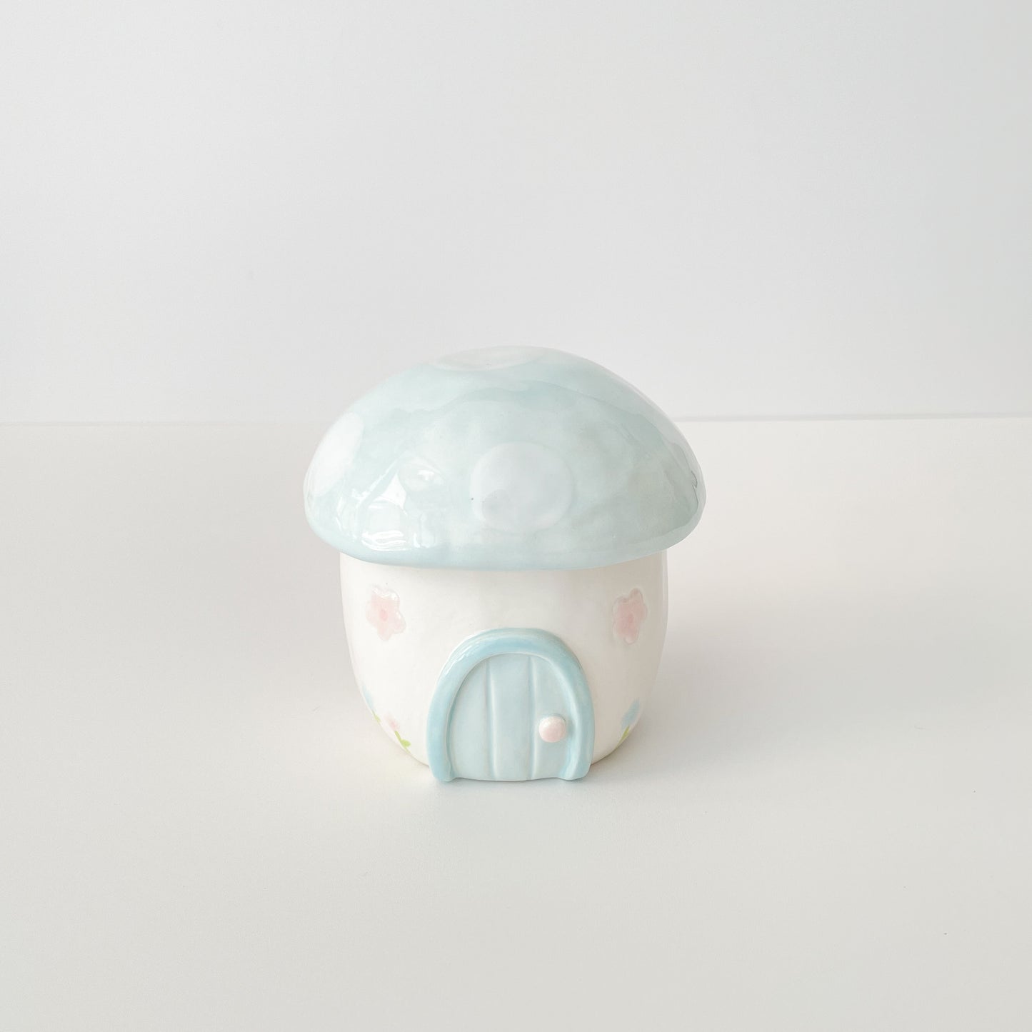 Blue Floral Mushroom Cottage Jar