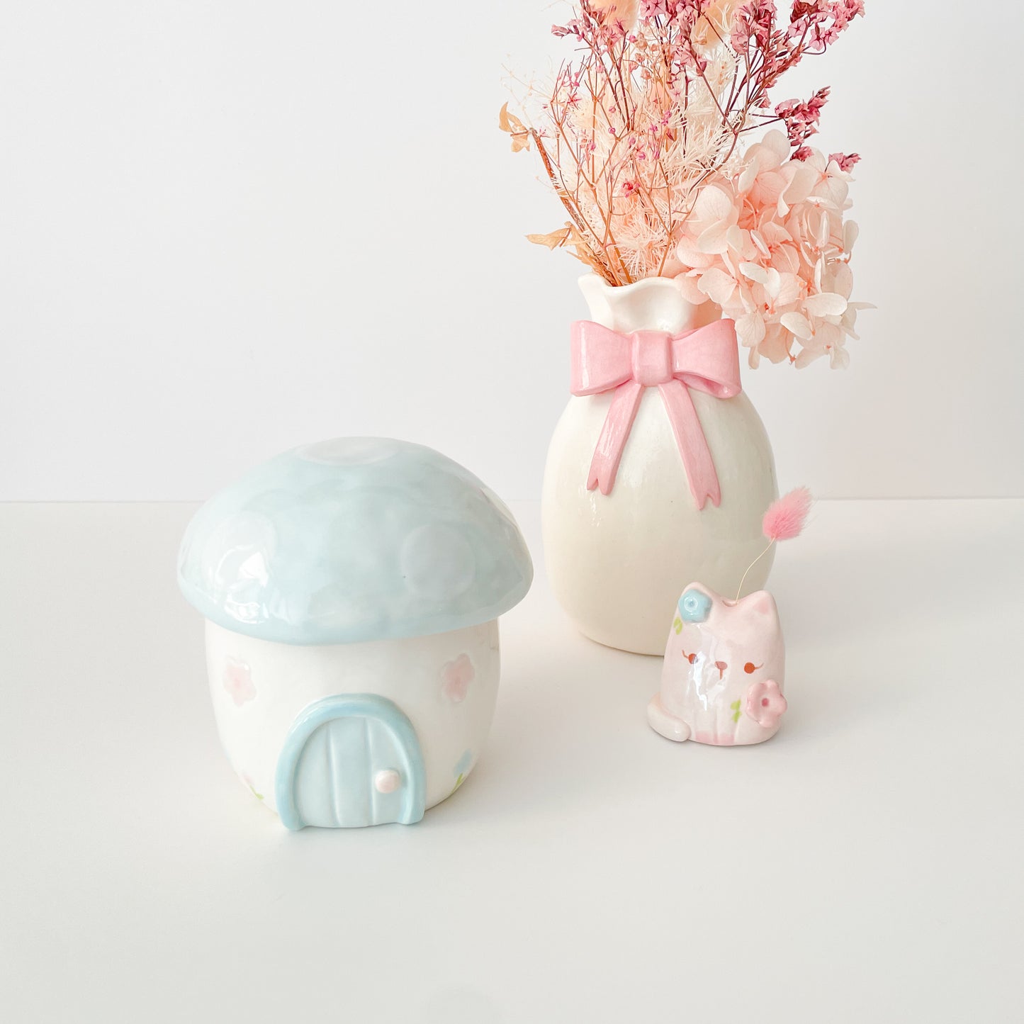 Blue Floral Mushroom Cottage Jar