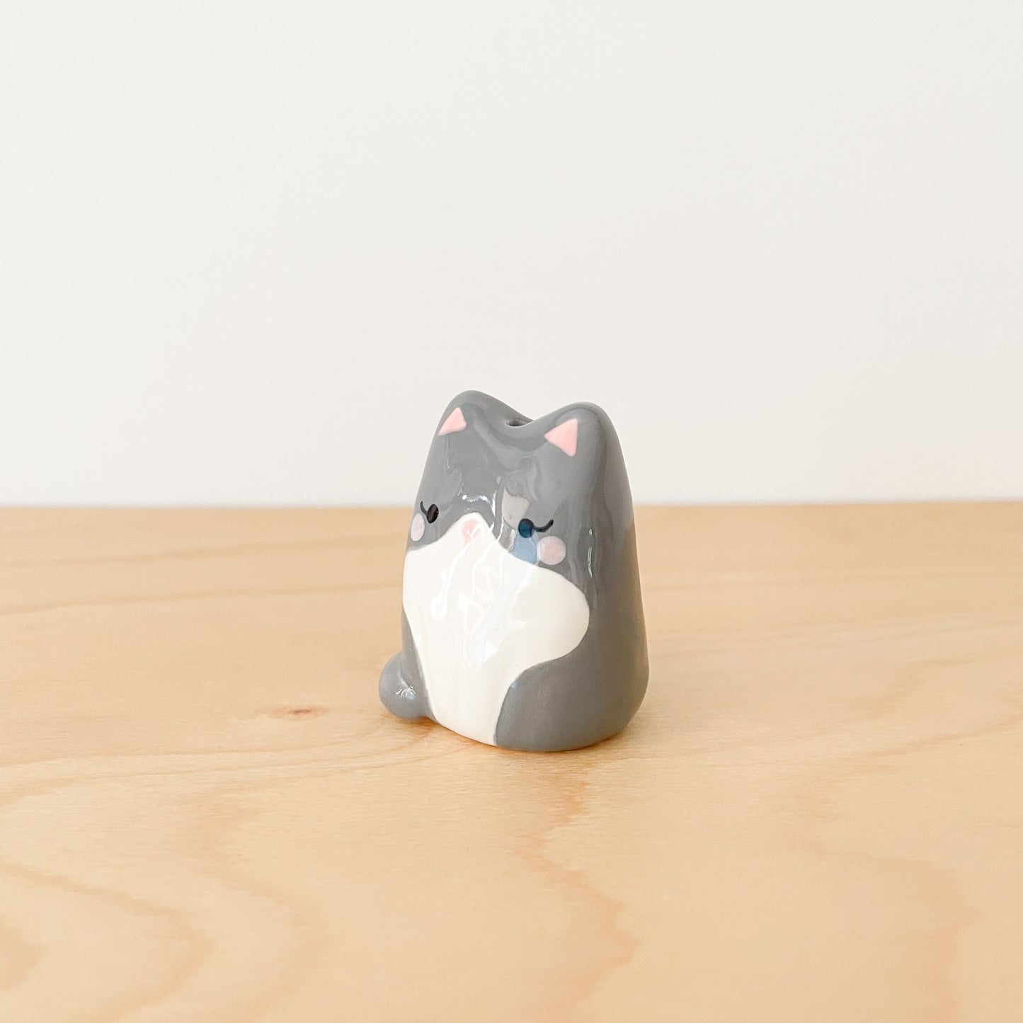 Grey Tuxedo Cat Mini Vase