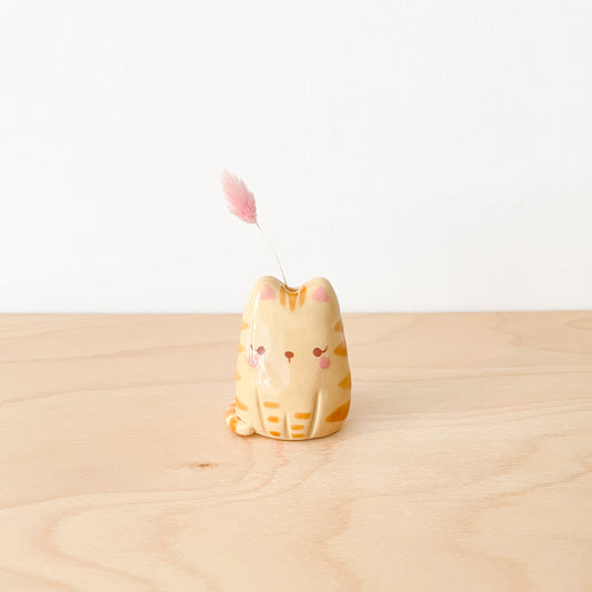 Caramel Tabby Cat Mini Vase