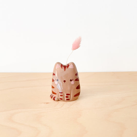 Brown Tabby Cat Mini Vase