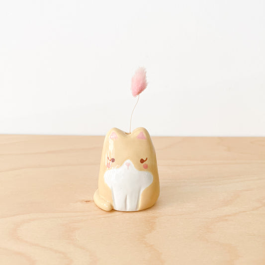Caramel Tuxedo Cat Mini Vase