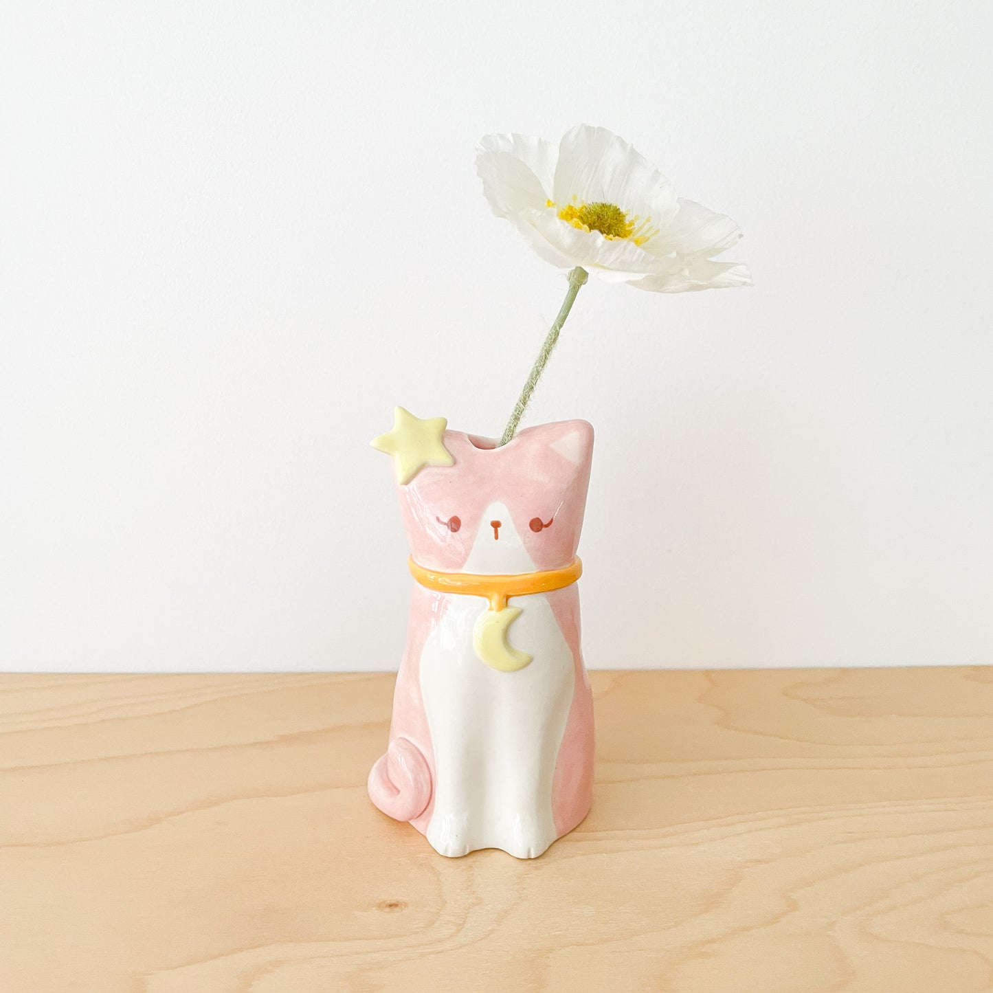 Pink Tuxedo Cat Vase