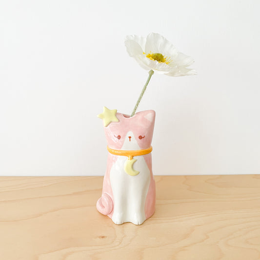 Pink Tuxedo Cat Vase