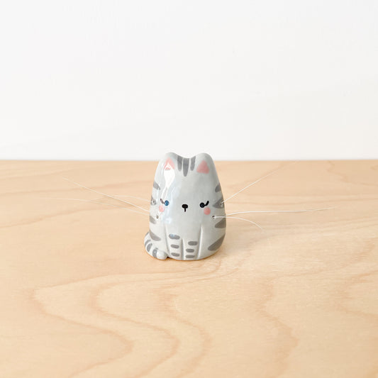 Grey Tabby Whisker Cat Mini Vase