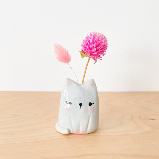 Grey Cat Mini Vase