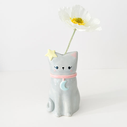 Grey Lunar Cat Vase