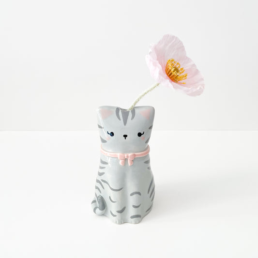 Grey Tabby Cat Vase