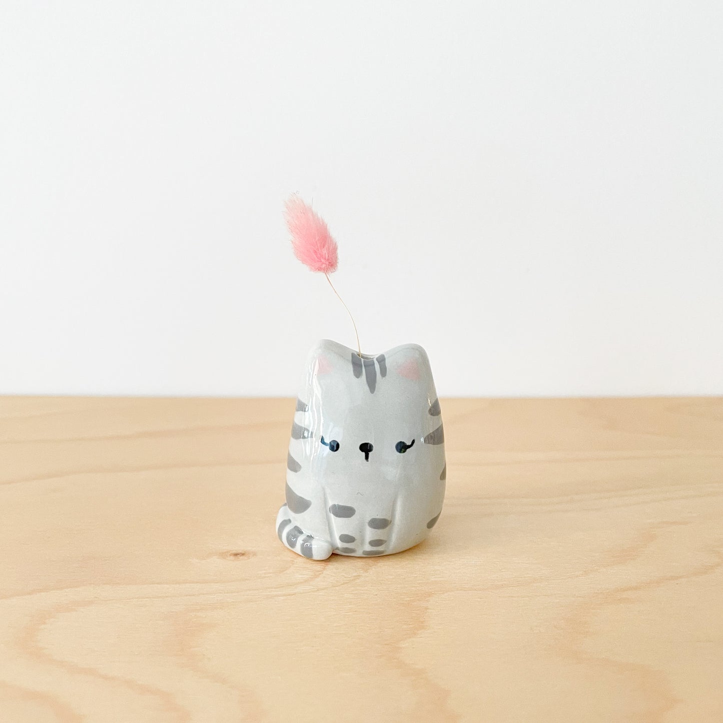 Grey Tabby Cat Mini Vase