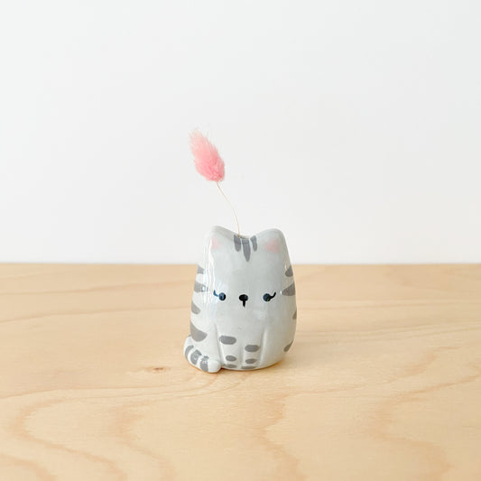 Grey Tabby Cat Mini Vase