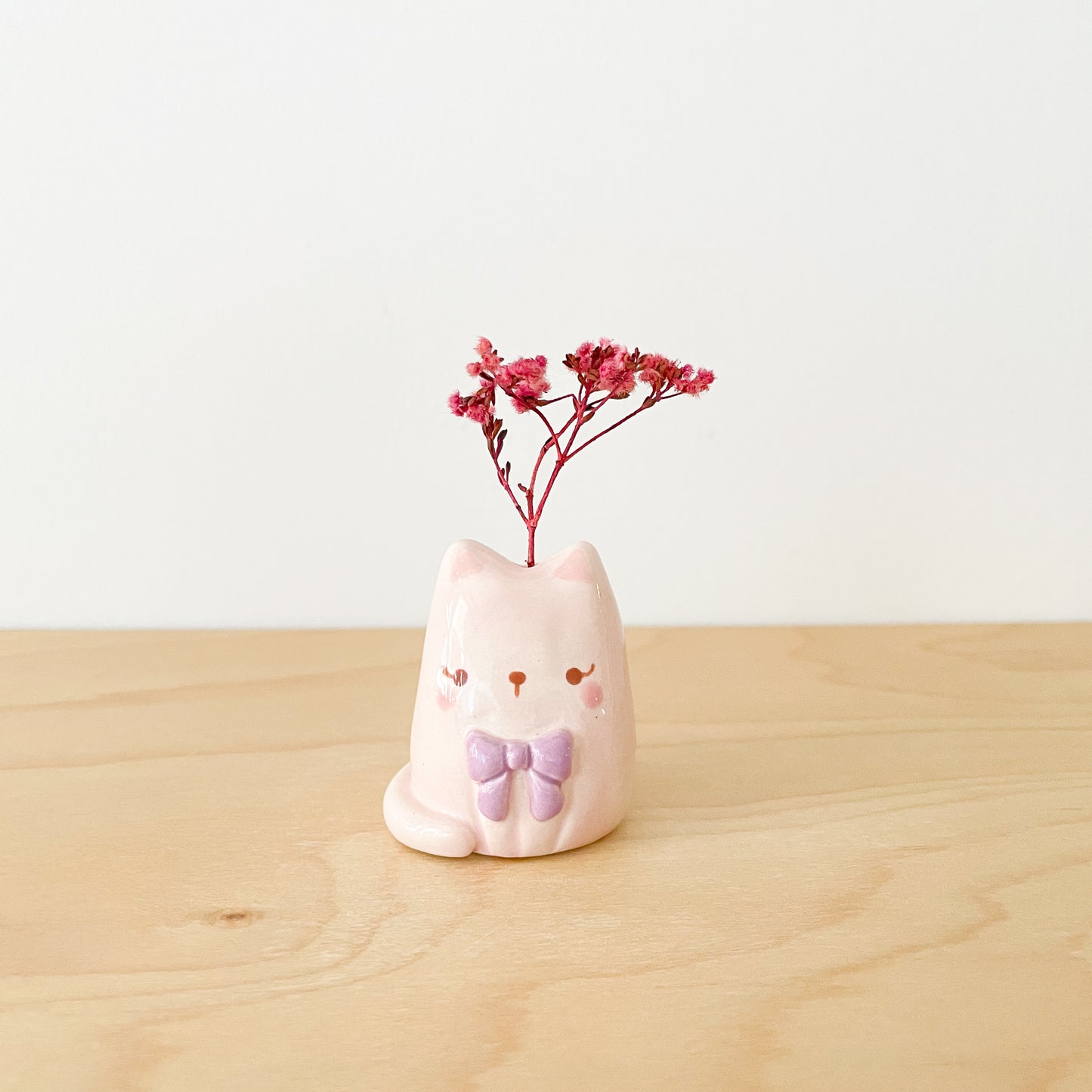 Bow Pink Cat Mini Vase