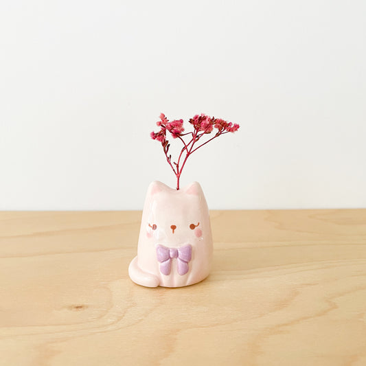 Bow Pink Cat Mini Vase