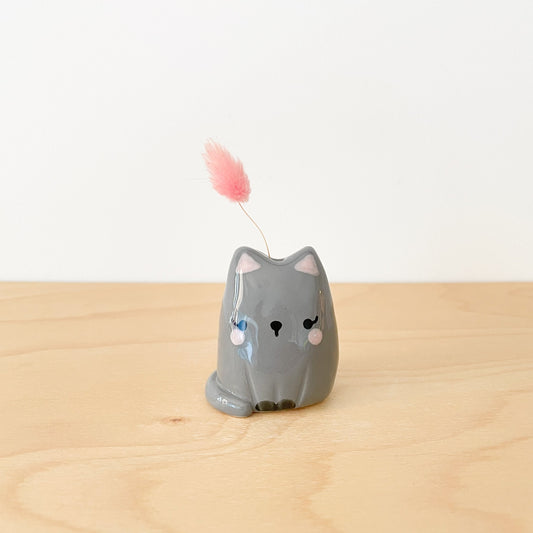 Dark Grey Cat Mini Vase