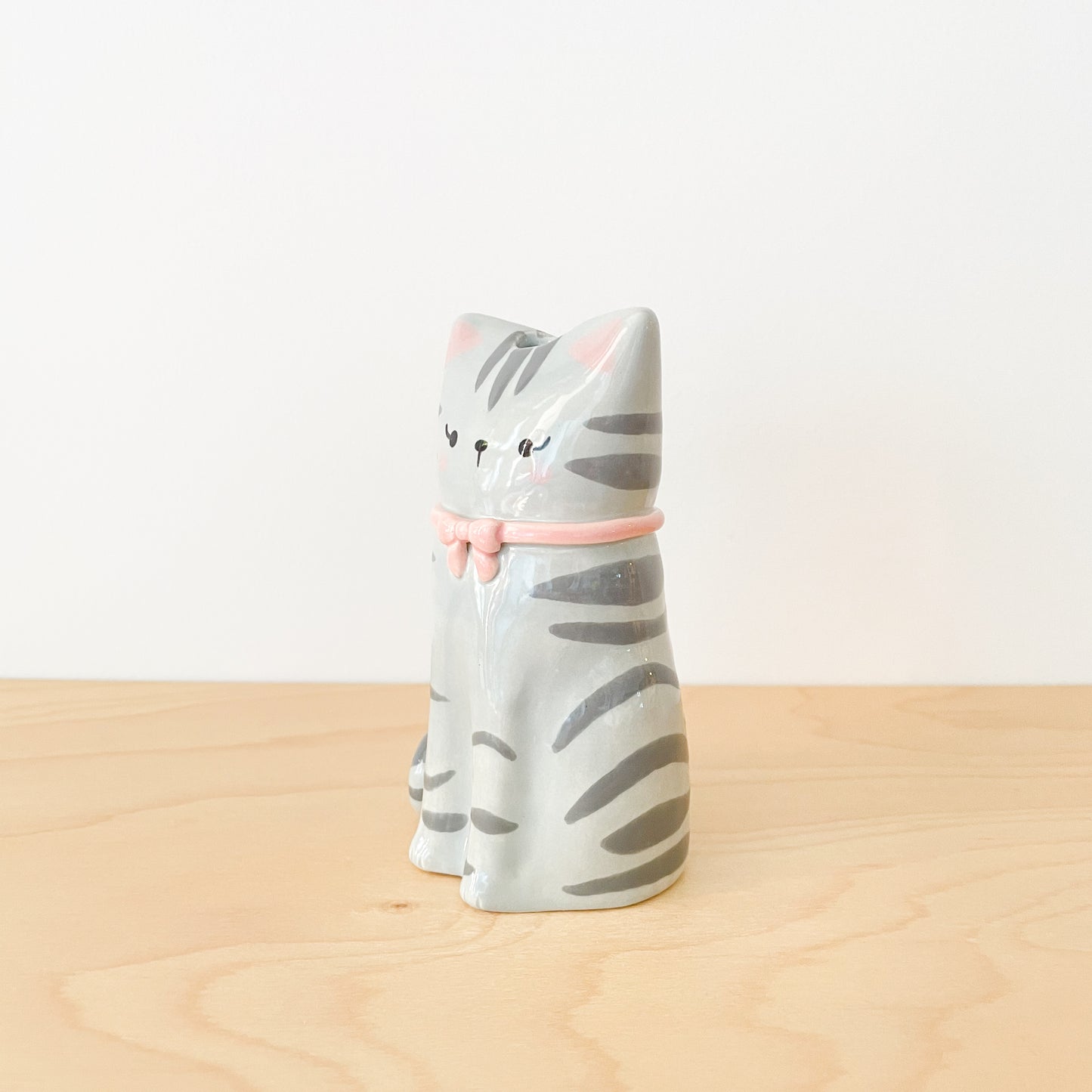 Grey Tabby Cat Vase