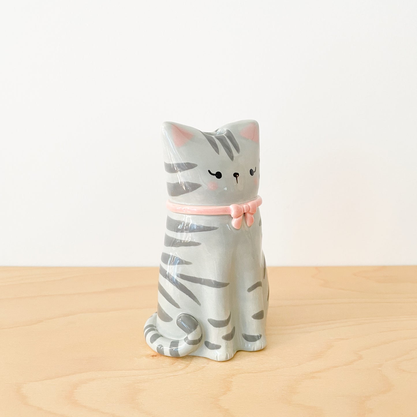 Grey Tabby Cat Vase