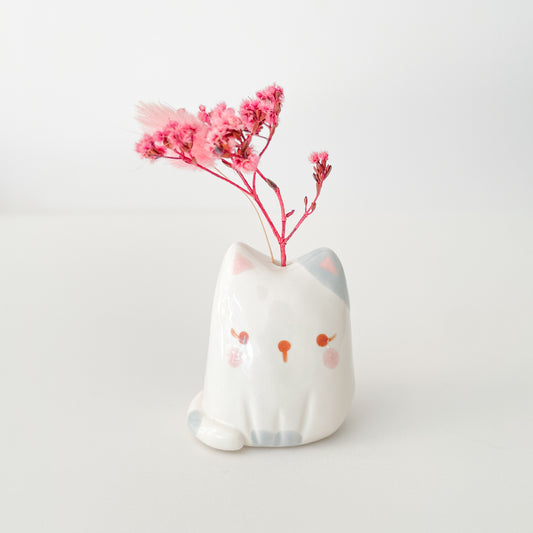 Spotty Grey Cat Mini Vase