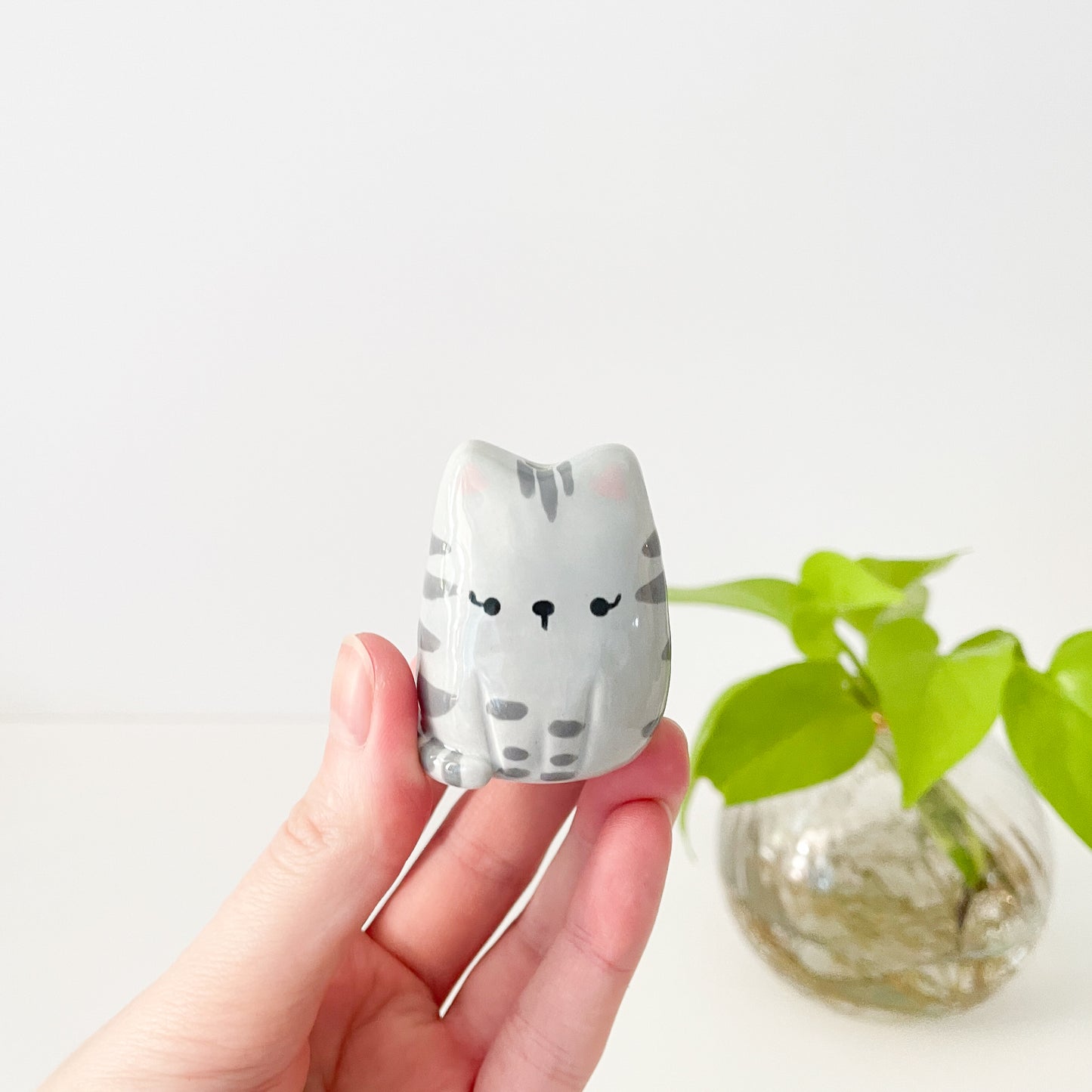Grey Tabby Cat Mini Vase