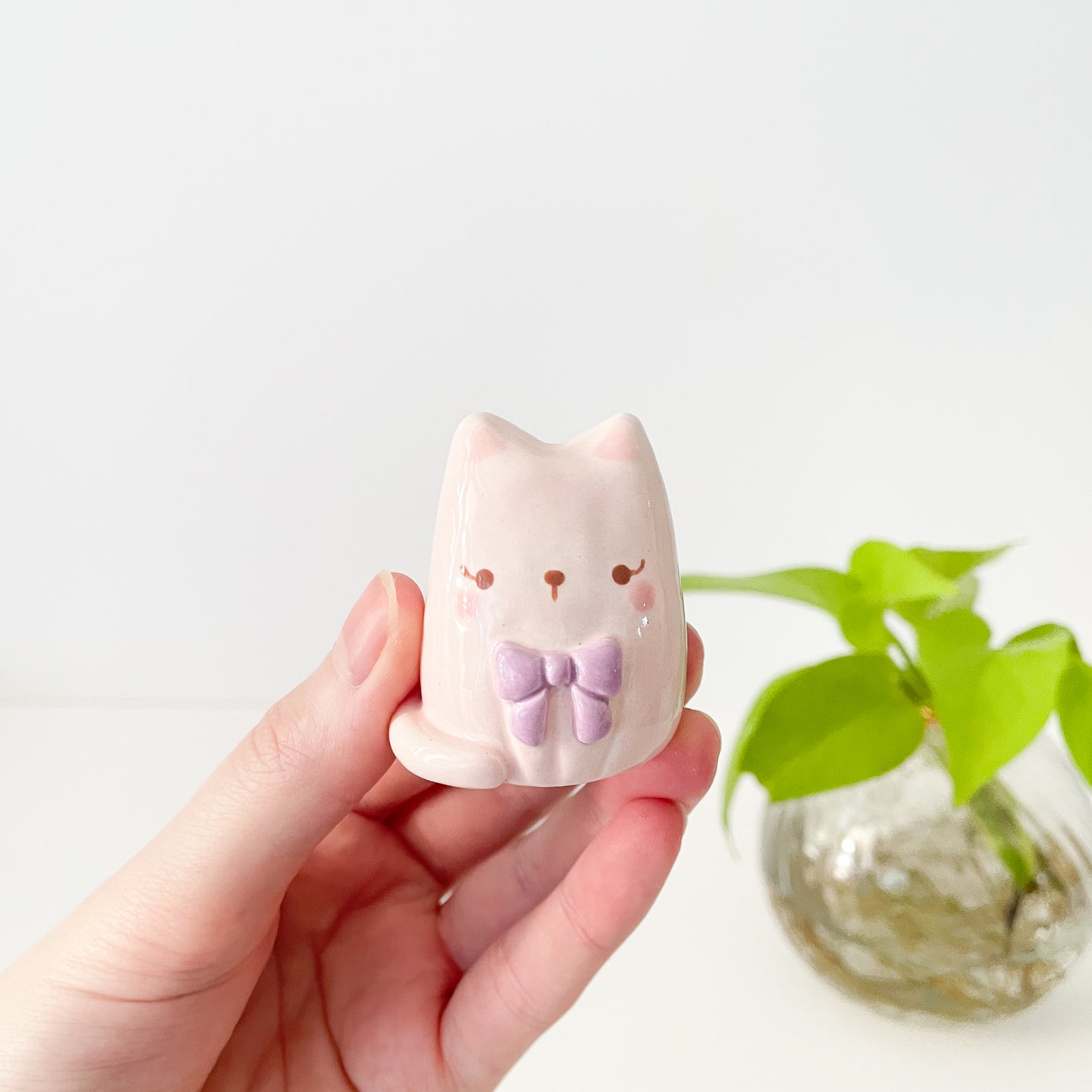 Bow Pink Cat Mini Vase