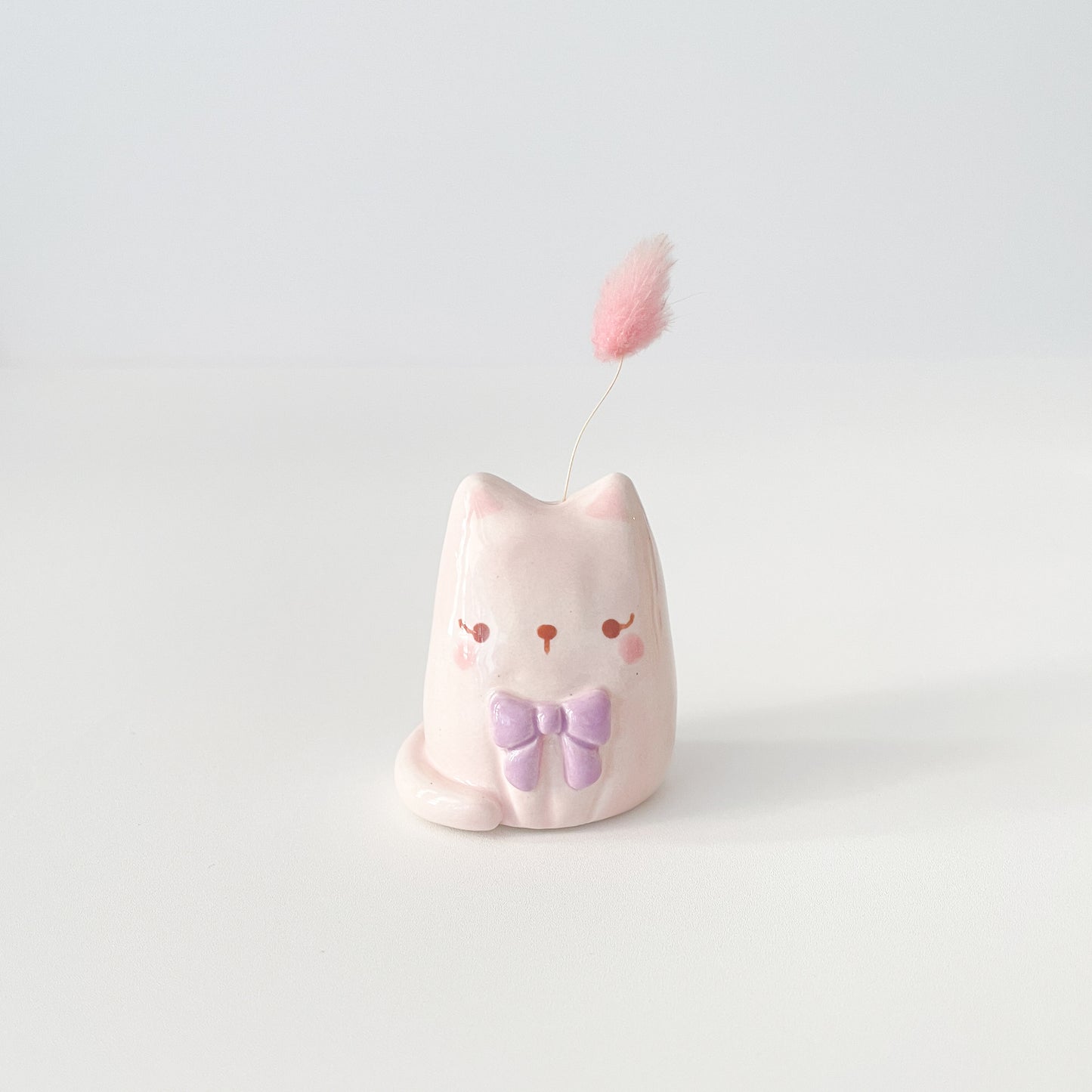 Bow Pink Cat Mini Vase