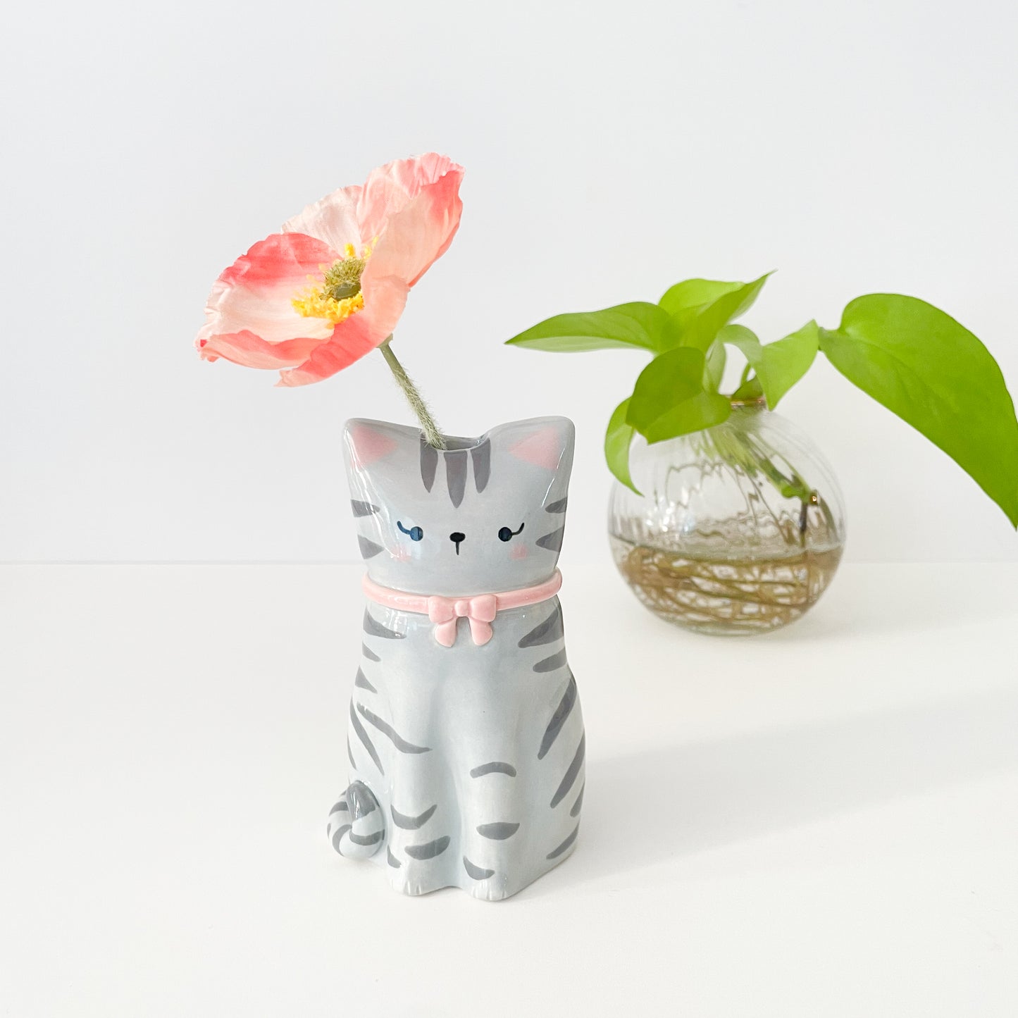 Grey Tabby Cat Vase