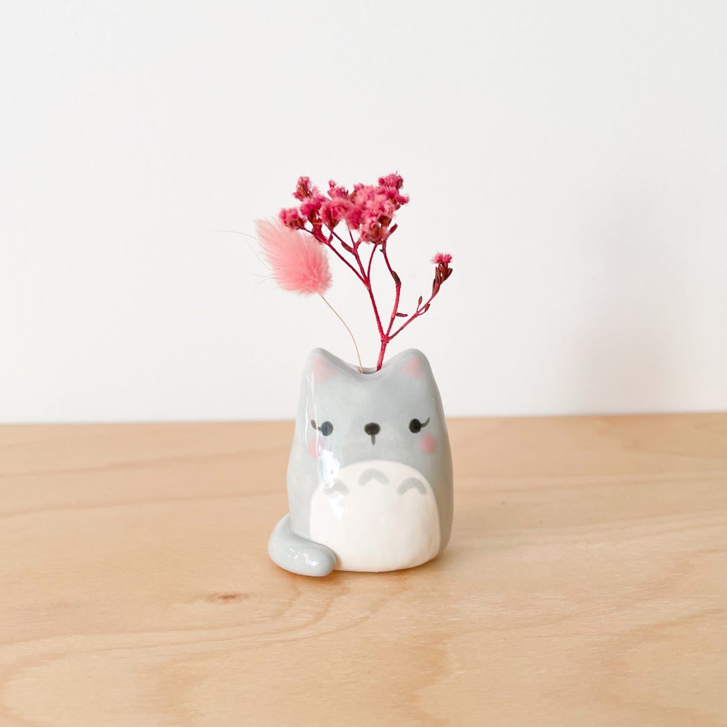 Grey Totoro Cat Mini Vase