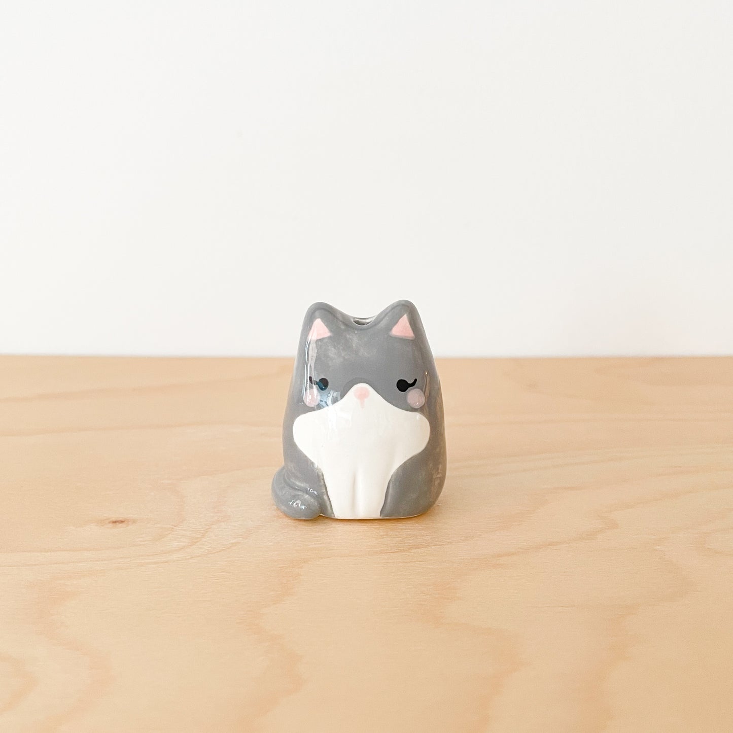 Seconds Sale: Grey Tuxedo Cat Mini Vase