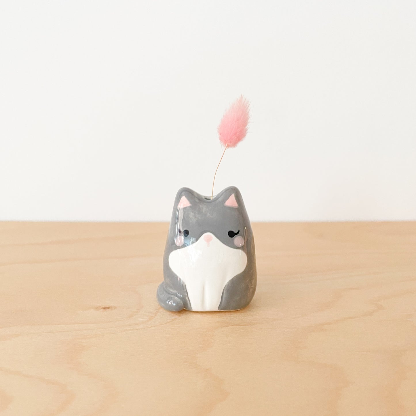 Seconds Sale: Grey Tuxedo Cat Mini Vase