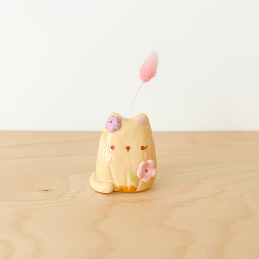Brown Blooming Cat Mini Vase
