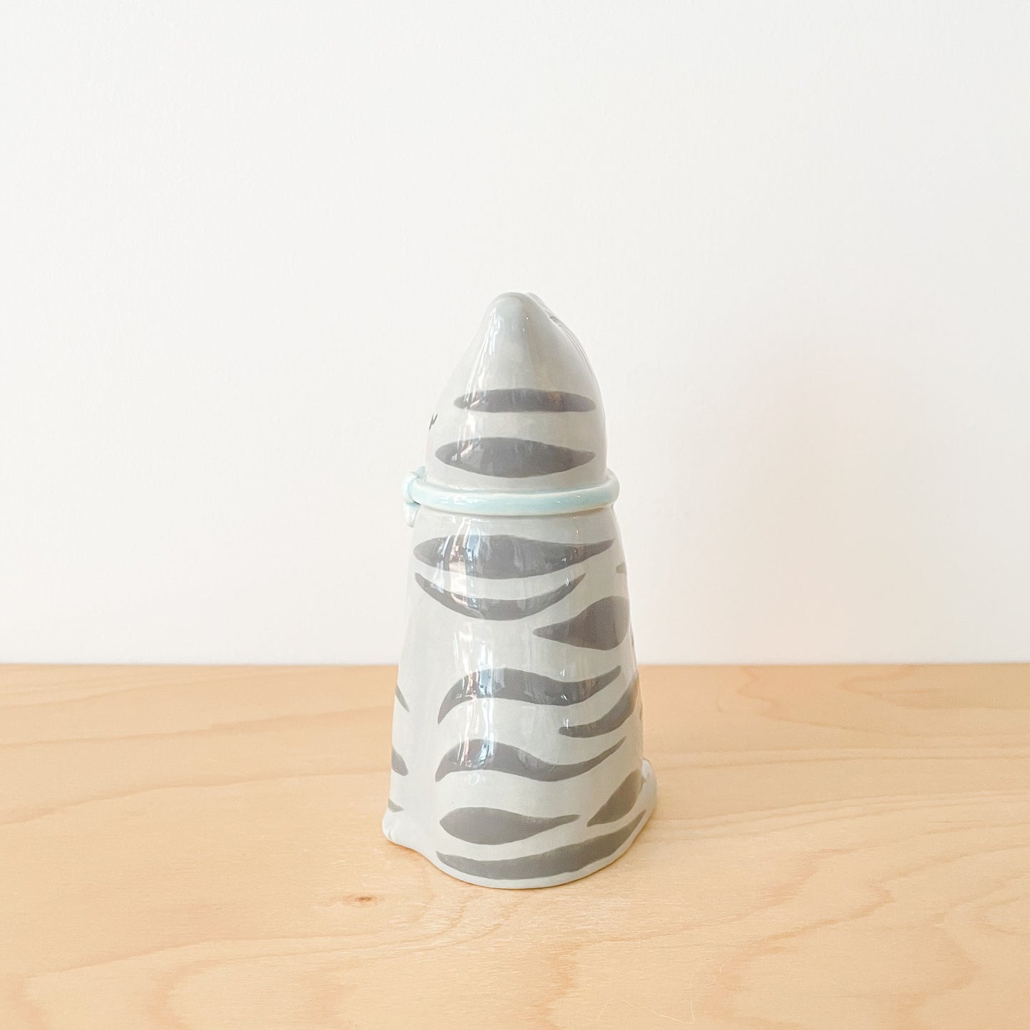 Grey Tabby Cat Vase - Blue Bow