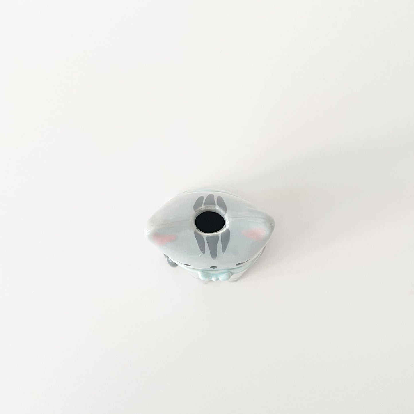 Grey Tabby Cat Vase - Blue Bow
