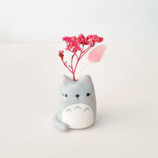 Grey Totoro Cat Mini Vase