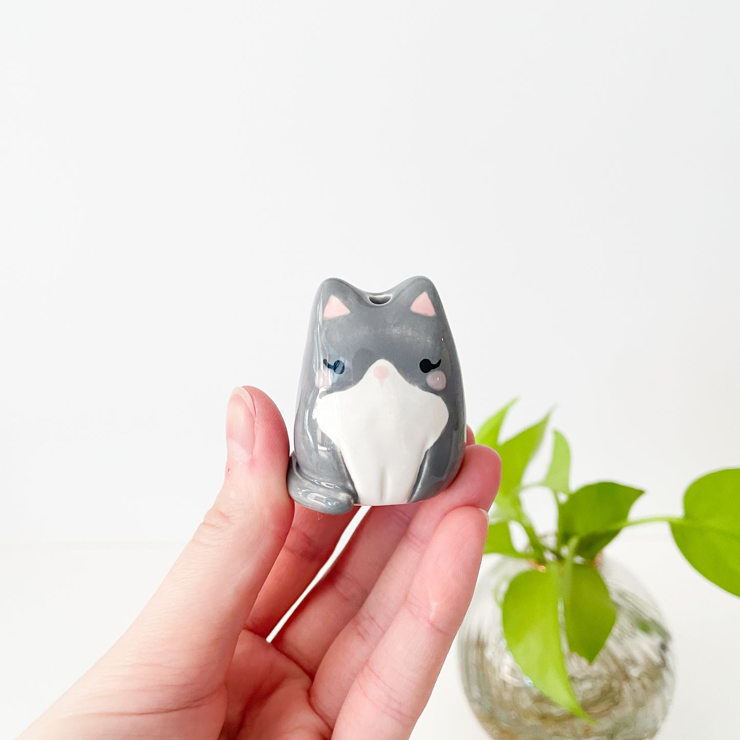 Seconds Sale: Grey Tuxedo Cat Mini Vase