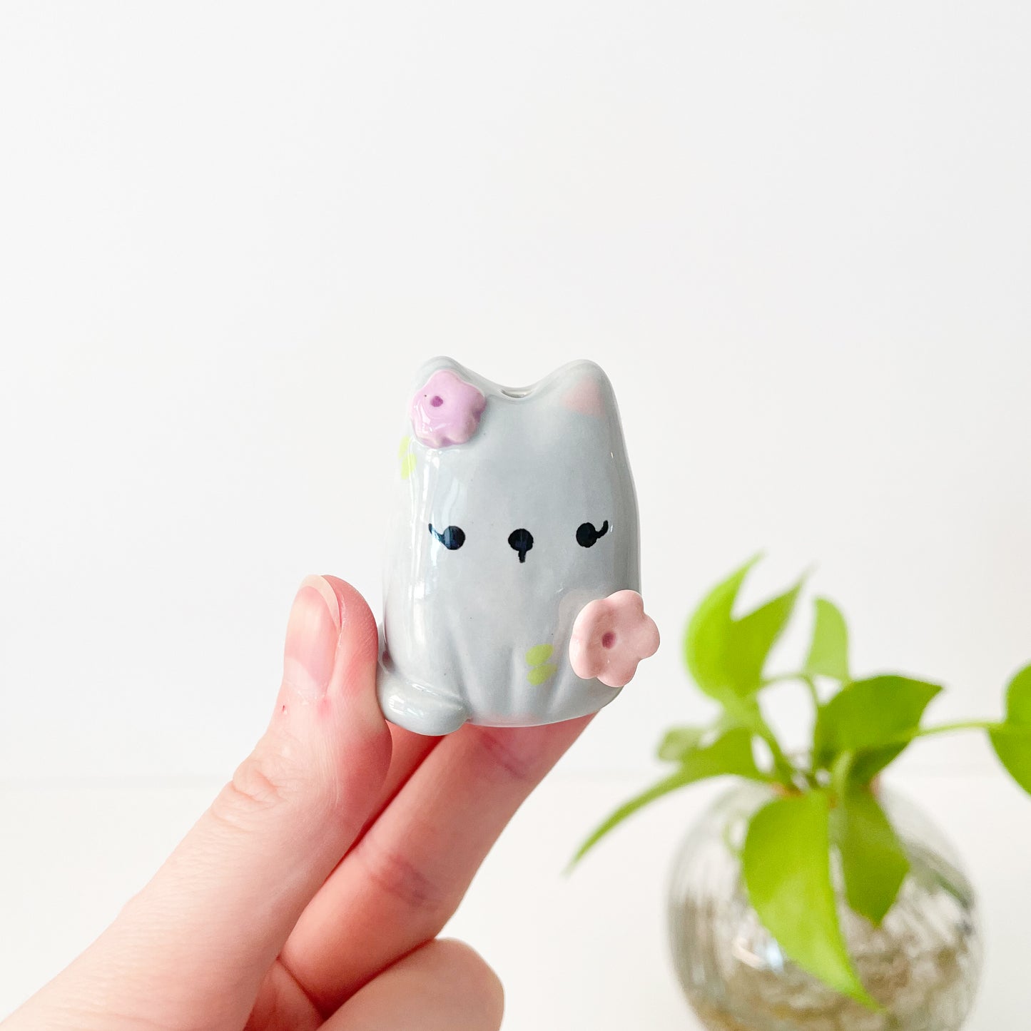 Grey Blooming Cat Mini Vase