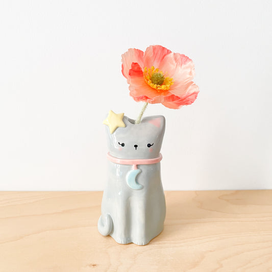 Grey Lunar Cat Vase